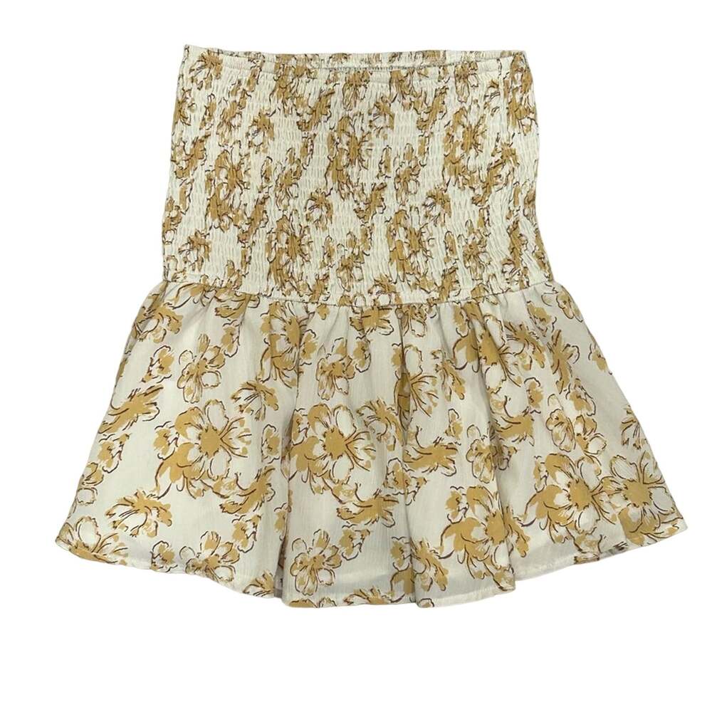 Sabo floral yellow cream brocade damask smocked ruched skirt or tube top sz S